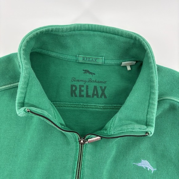 Tommy Bahama Relax Embroidered Marlin Mens Size XL 1/4 Zip Pullover Green - Picture 6 of 16